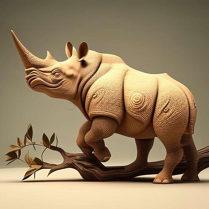 Animals rhinocerose ooks out of fram